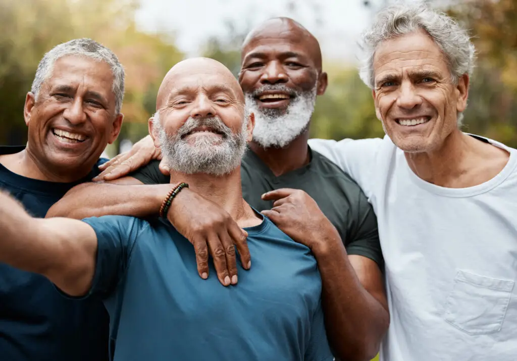 Senior, man group representing men's health